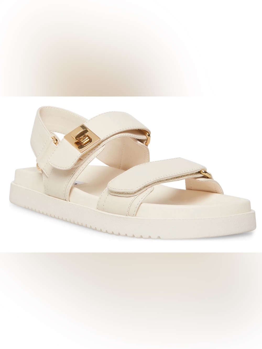 Steve Madden Cream Velcro Platform Sandals with Gold Accents